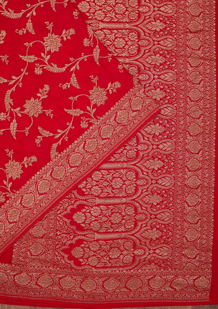Red Zariwork Pure Crepe Silk Saree