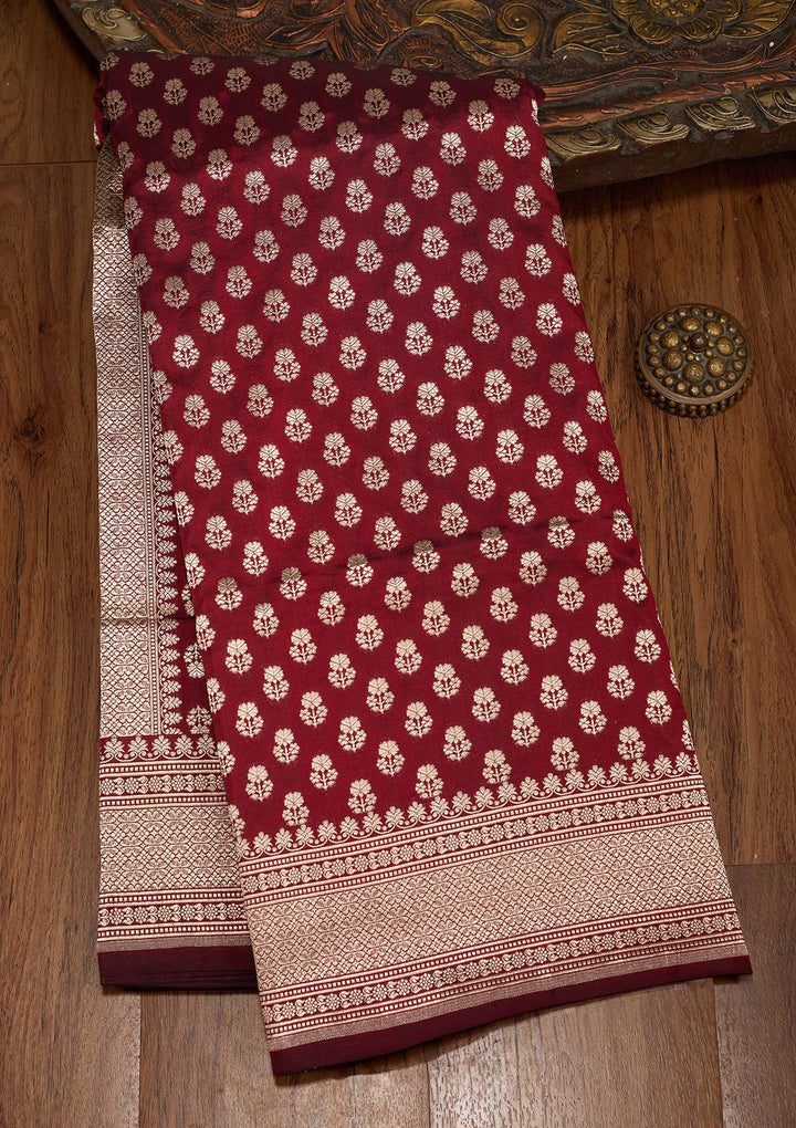 Maroon Zariwork Pure Silk Saree-koskii
