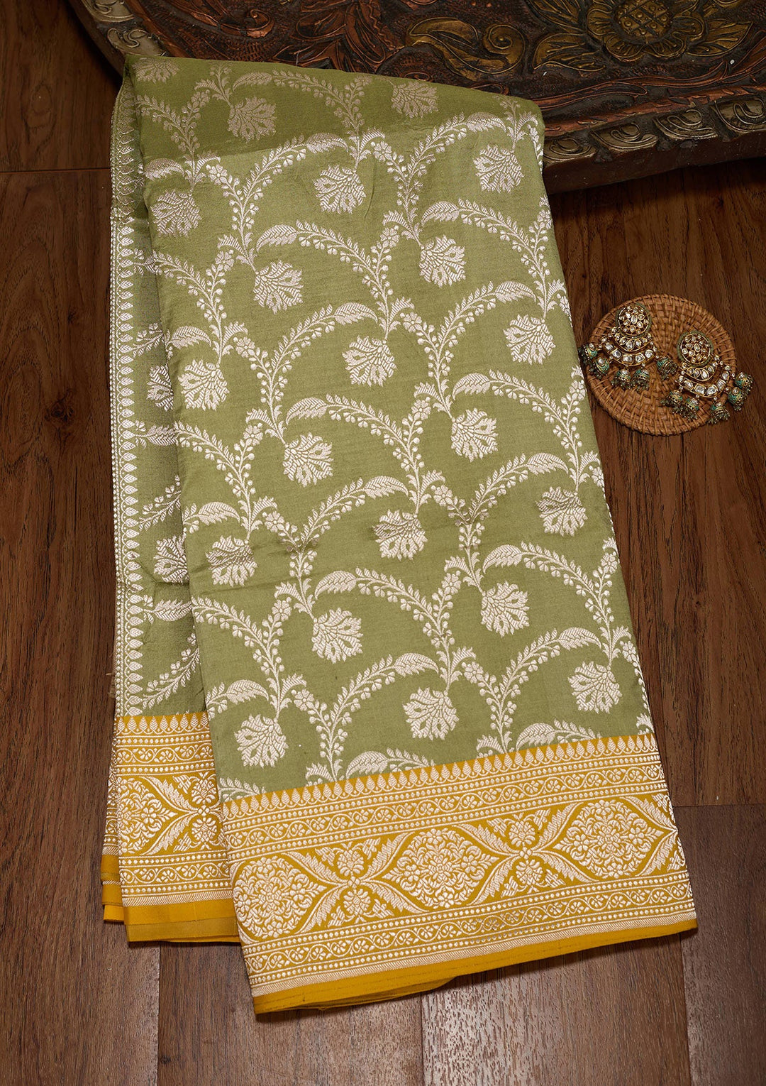 Pista Green Zariwork Pure Silk Saree-koskii