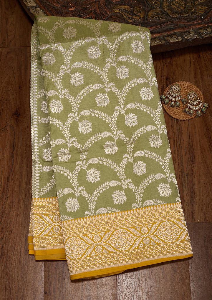 Pista Green Zariwork Pure Silk Saree-koskii