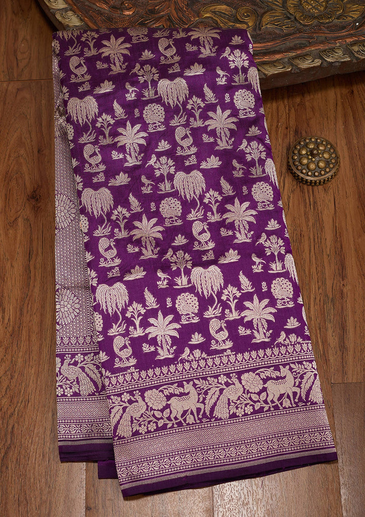 Purple Zariwork Pure Silk Saree-koskii