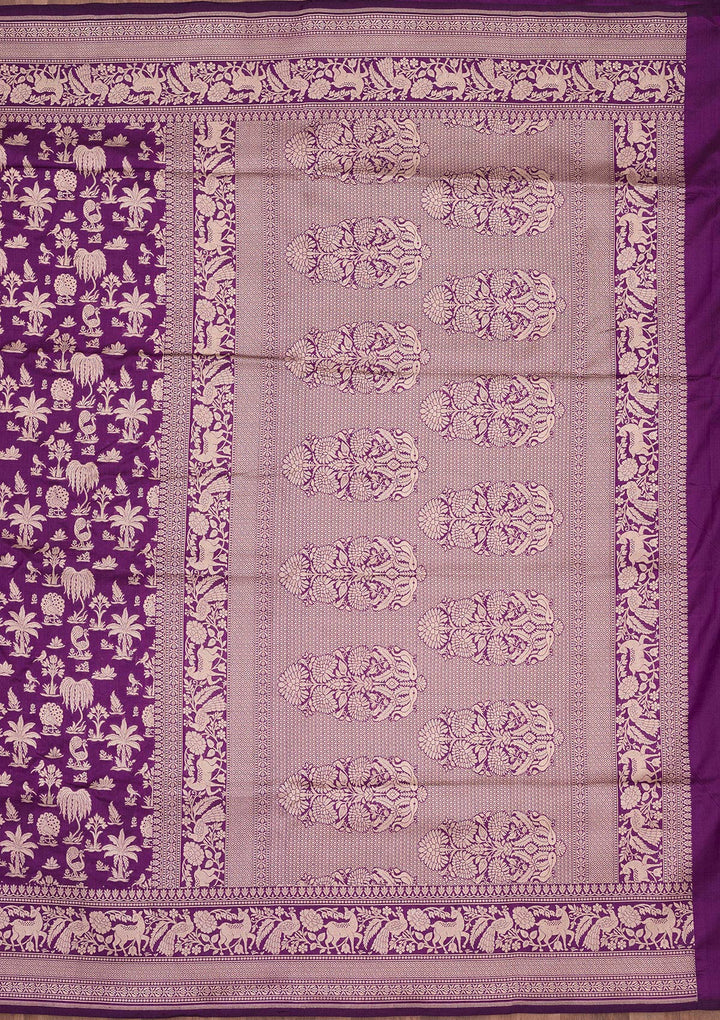 Purple Zariwork Pure Silk Saree-koskii