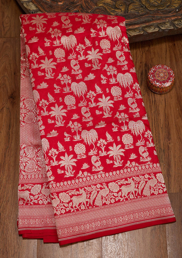 Red Zariwork Pure Silk Saree-koskii
