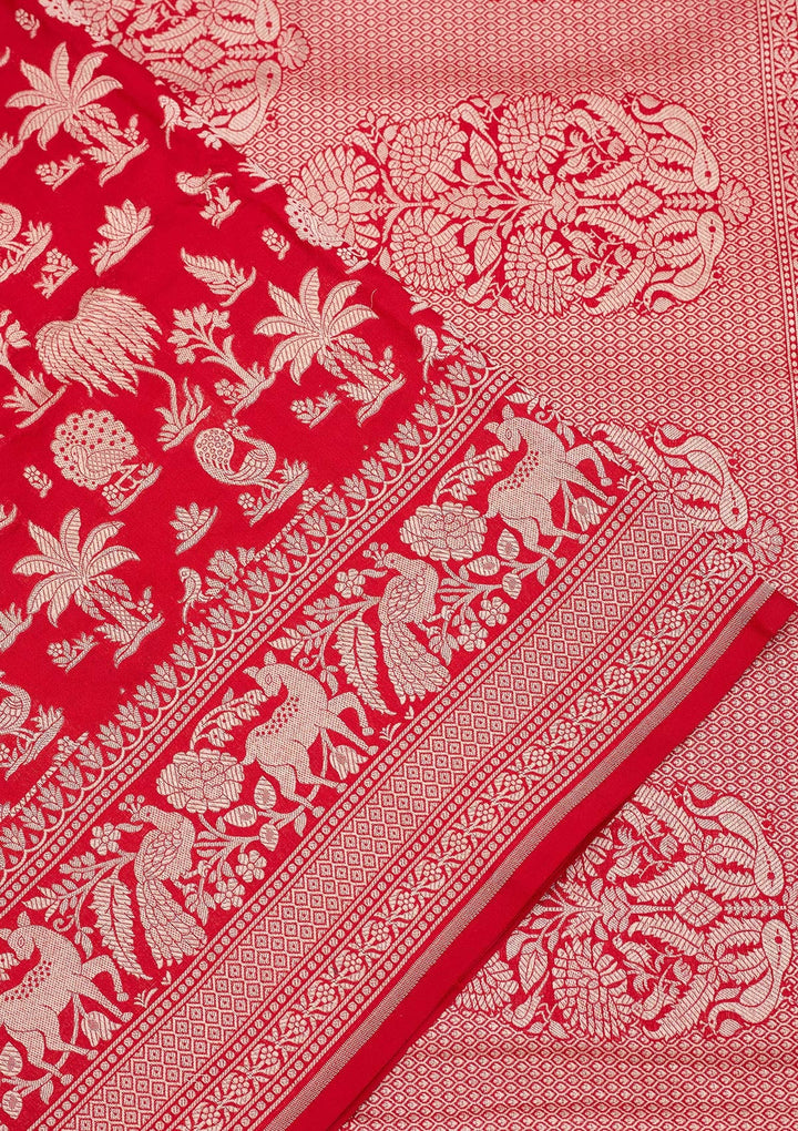 Red Zariwork Pure Silk Saree-koskii