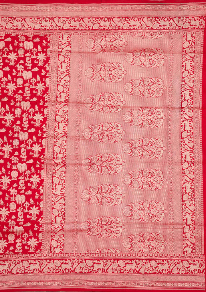 Red Zariwork Pure Silk Saree-koskii
