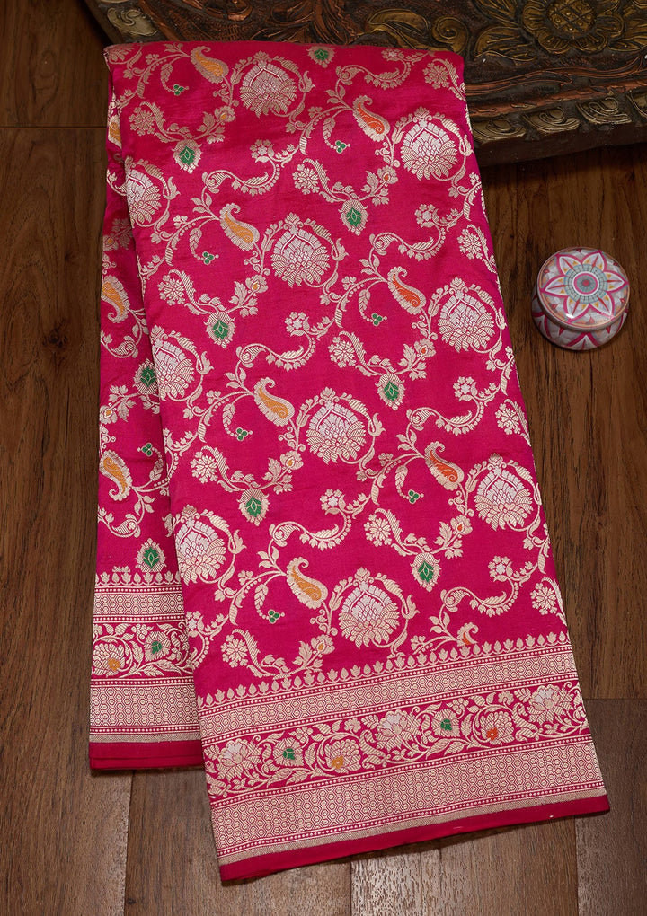 Magenta Pink Zariwork Pure Silk Saree-koskii