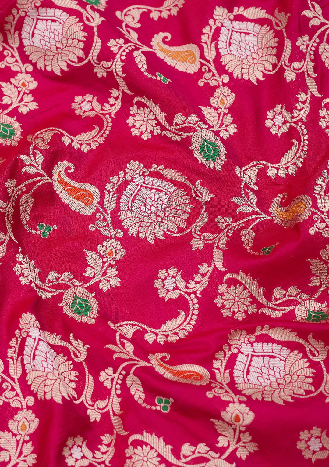 Magenta Pink Zariwork Pure Silk Saree-koskii