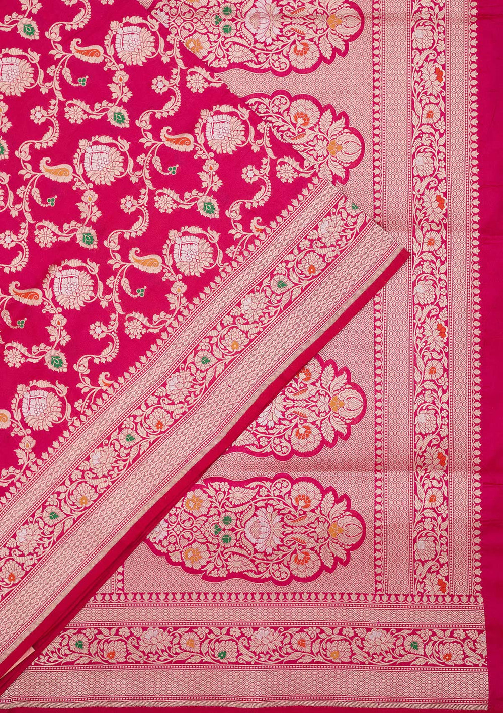 Magenta Pink Zariwork Pure Silk Saree-koskii
