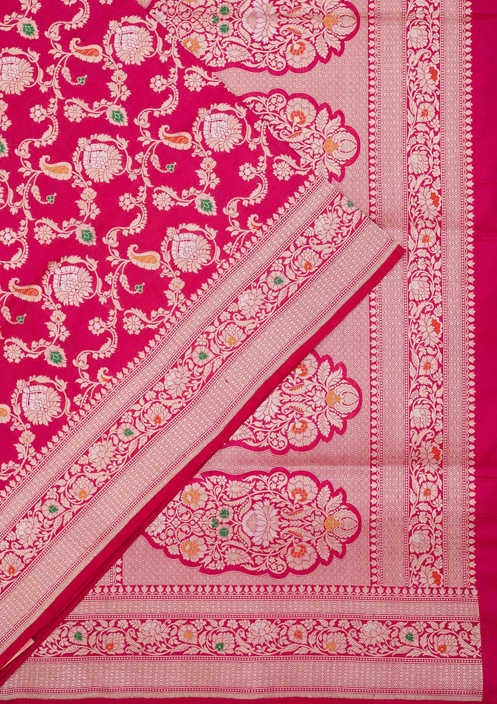 Magenta Pink Zariwork Pure Silk Saree-koskii