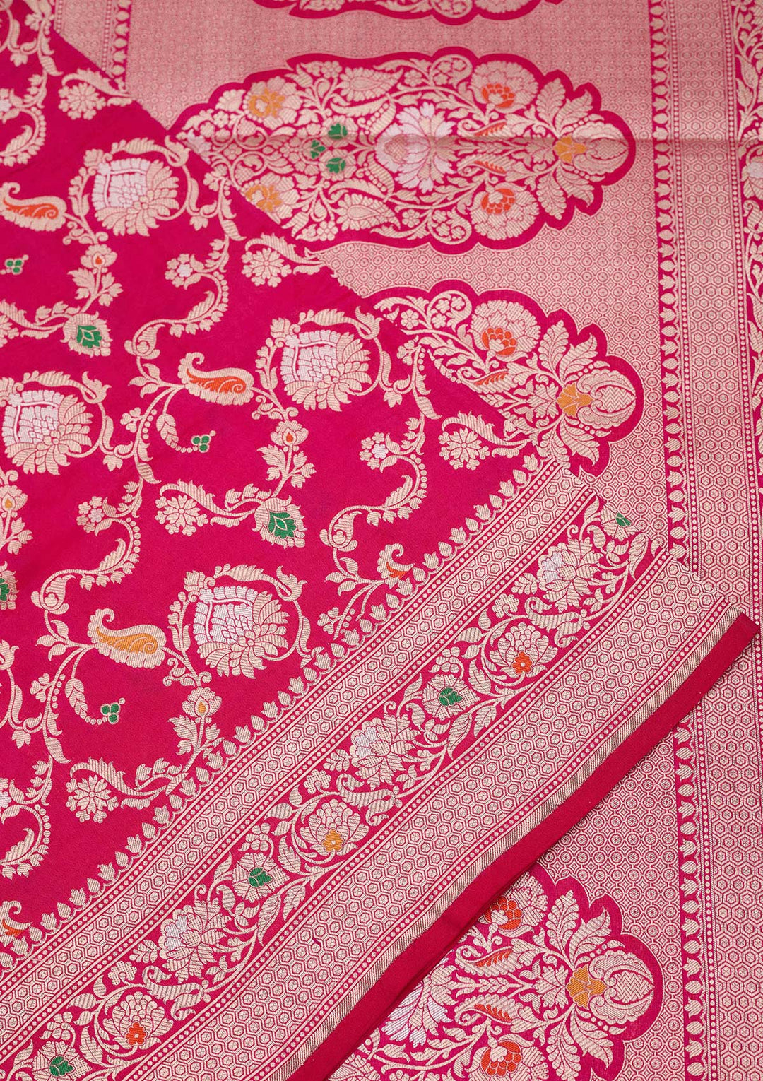 Magenta Pink Zariwork Pure Silk Saree-koskii