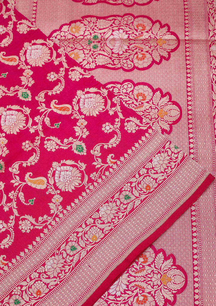 Magenta Pink Zariwork Pure Silk Saree-koskii