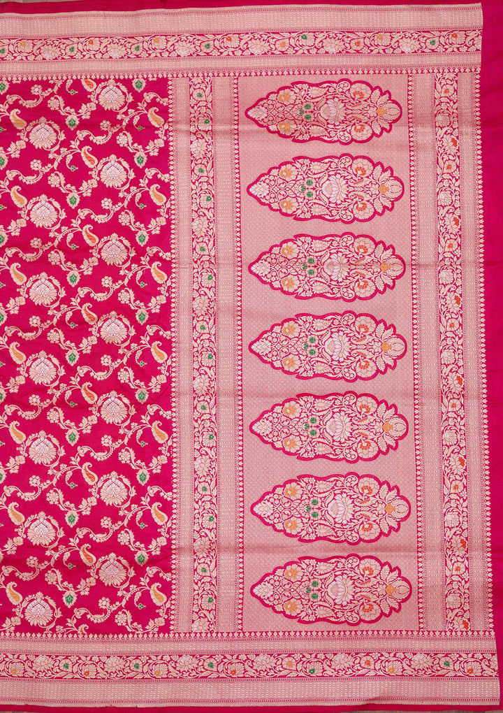Magenta Pink Zariwork Pure Silk Saree-koskii