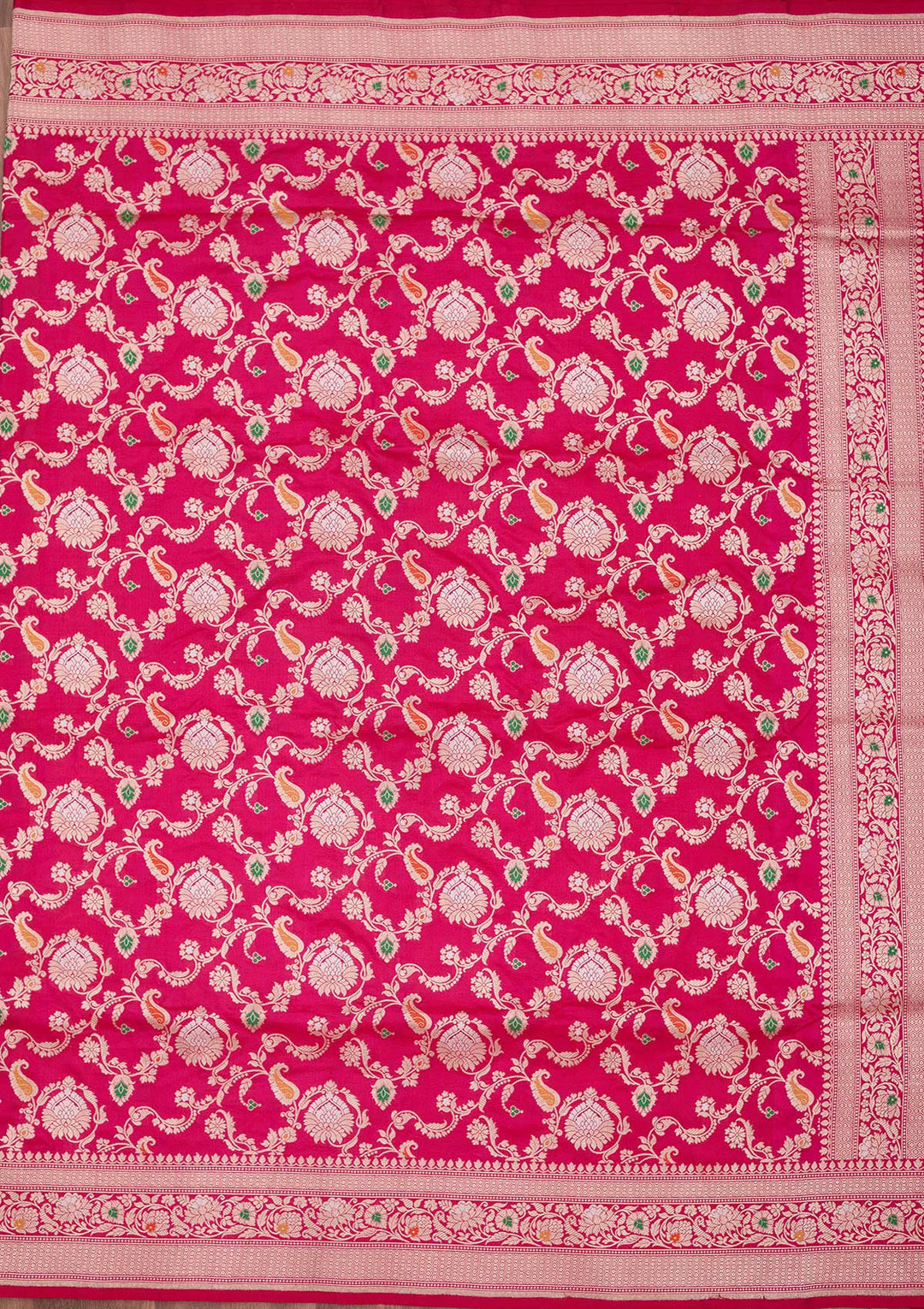 Magenta Pink Zariwork Pure Silk Saree-koskii