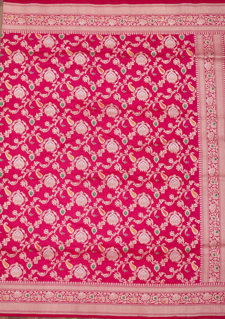Magenta Pink Zariwork Pure Silk Saree-koskii