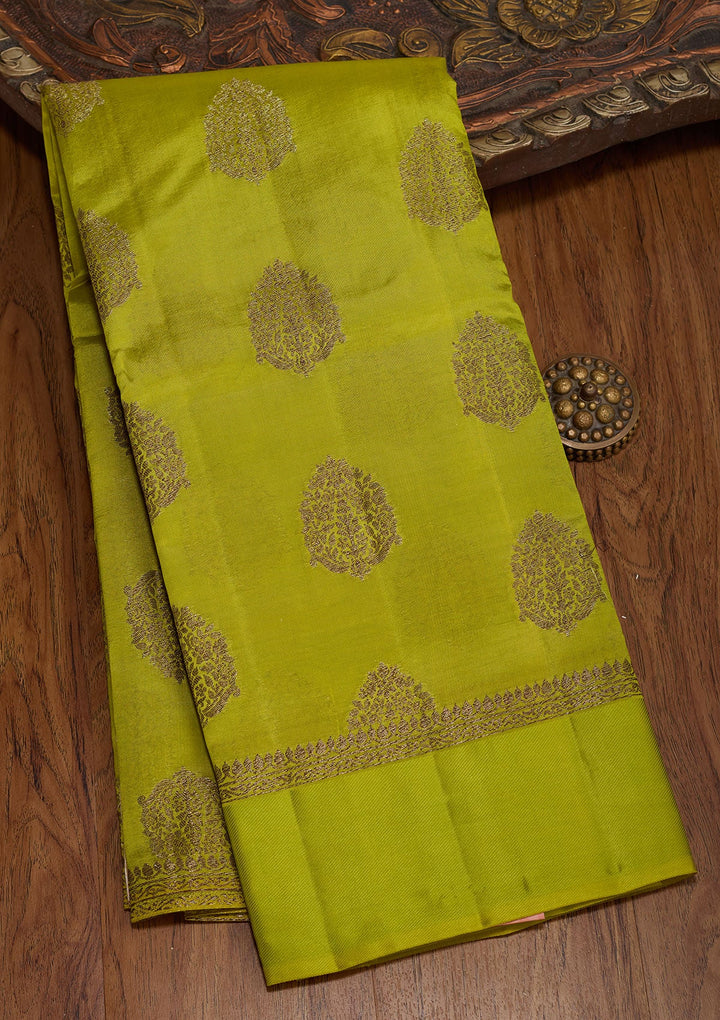 Lime Green Zariwork Pure Silk Saree-koskii