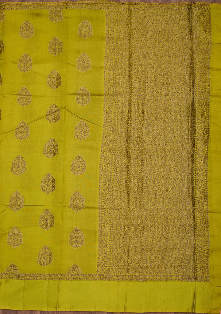 Lime Green Zariwork Pure Silk Saree
