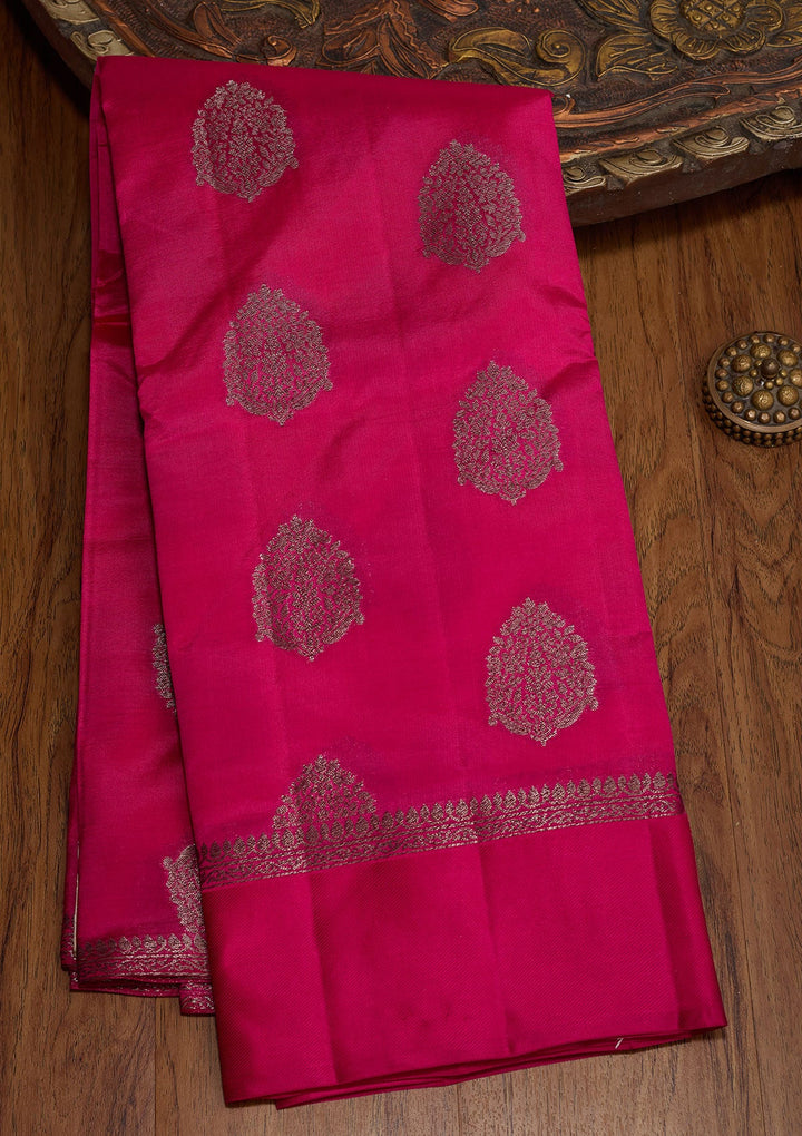 Magenta Pink Zariwork Pure Silk Saree-koskii