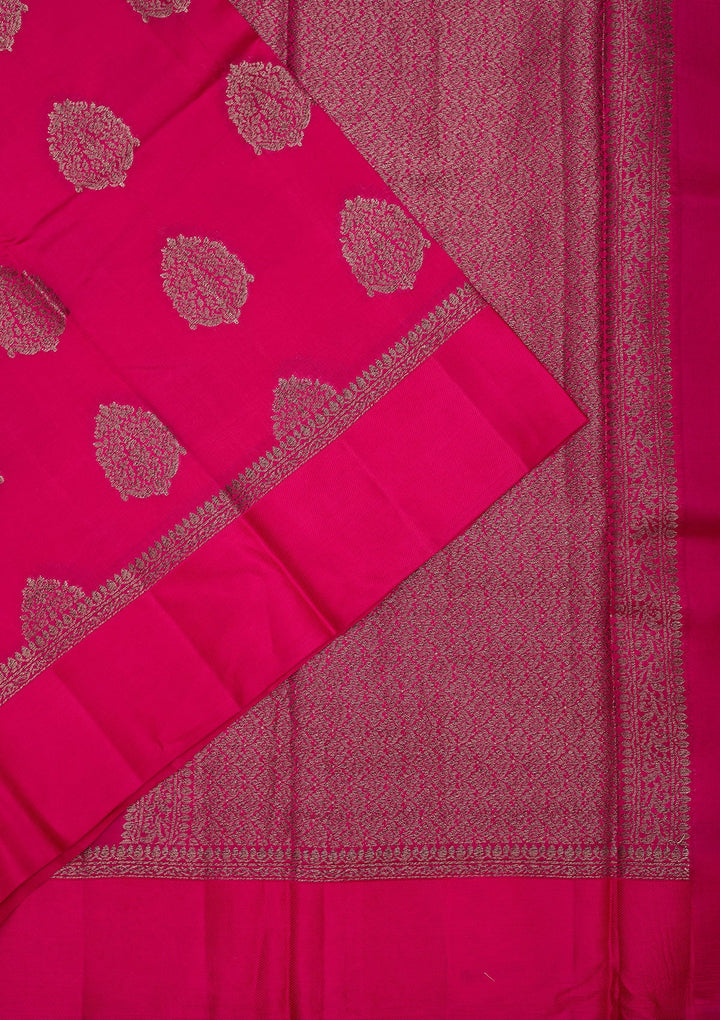 Magenta Pink Zariwork Pure Silk Saree
