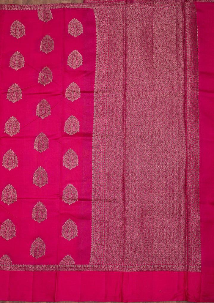 Magenta Pink Zariwork Pure Silk Saree