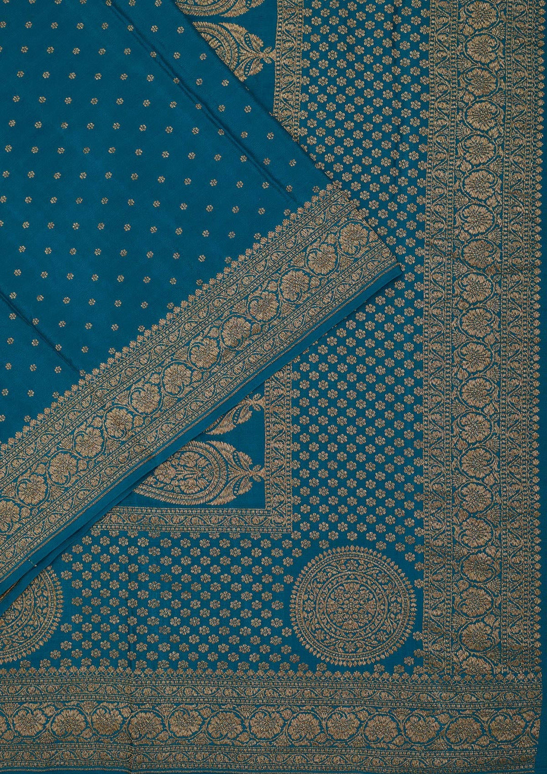 Peacock Blue Zariwork Pure Silk Saree