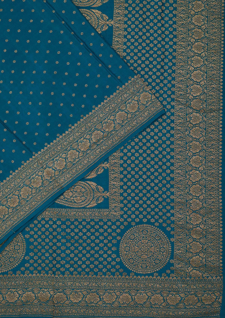 Peacock Blue Zariwork Pure Silk Saree