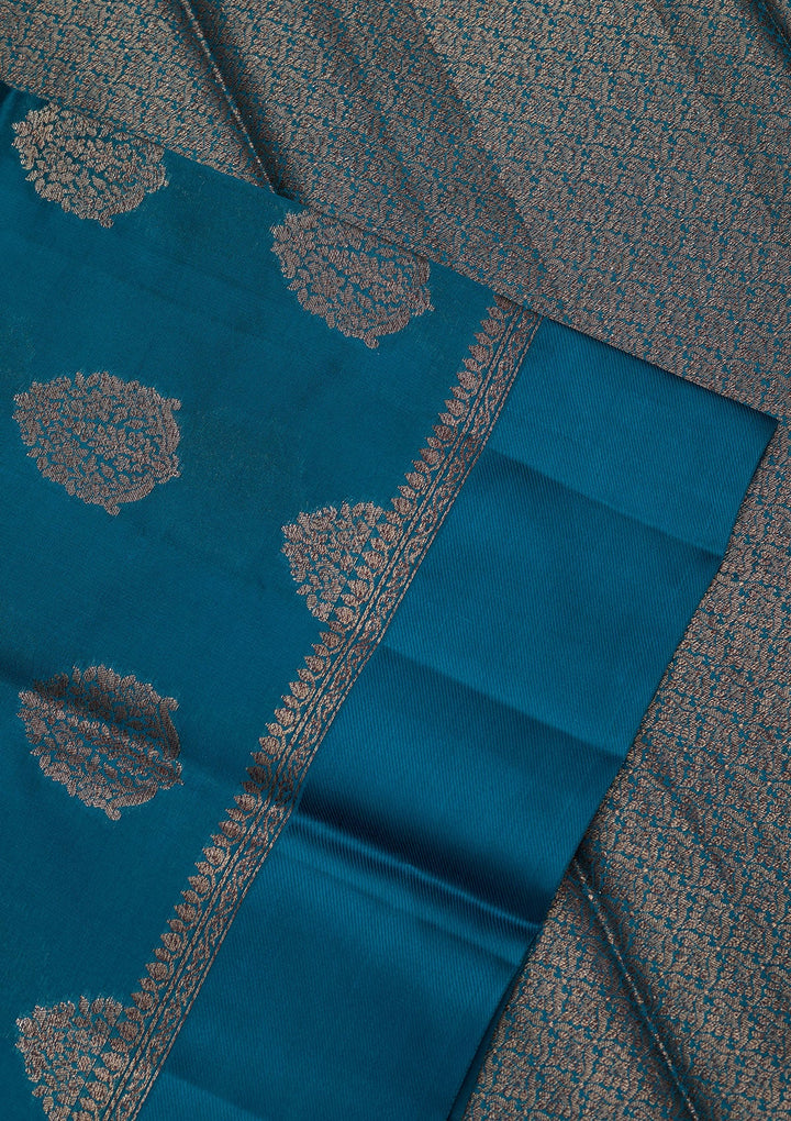 Peacock Blue Zariwork Pure Silk Saree