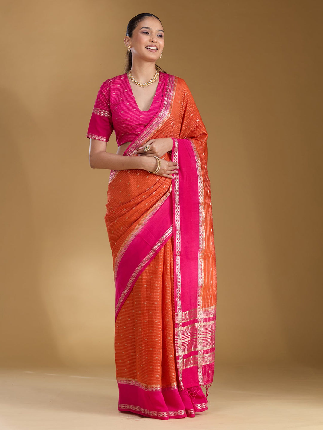 Orange Zariwork (Gold) Art Silk Silk_Saree