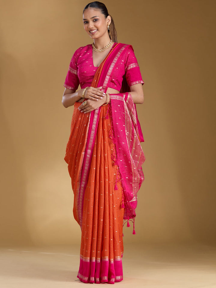 Orange Zariwork (Gold) Art Silk Silk_Saree