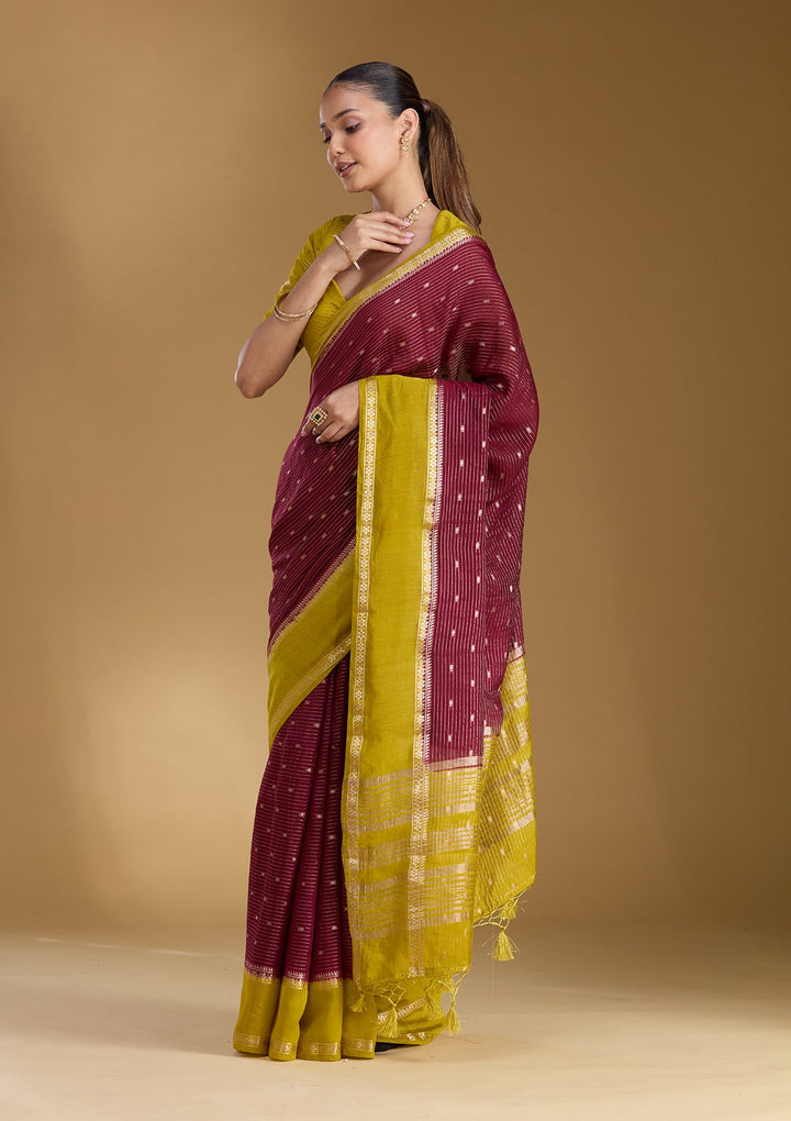 Wine Zariwork (Gold) Art Silk Silk_Saree