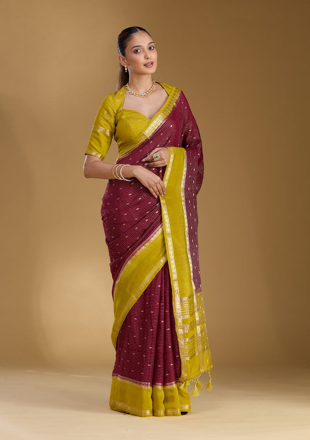 Wine Zariwork (Gold) Art Silk Silk_Saree