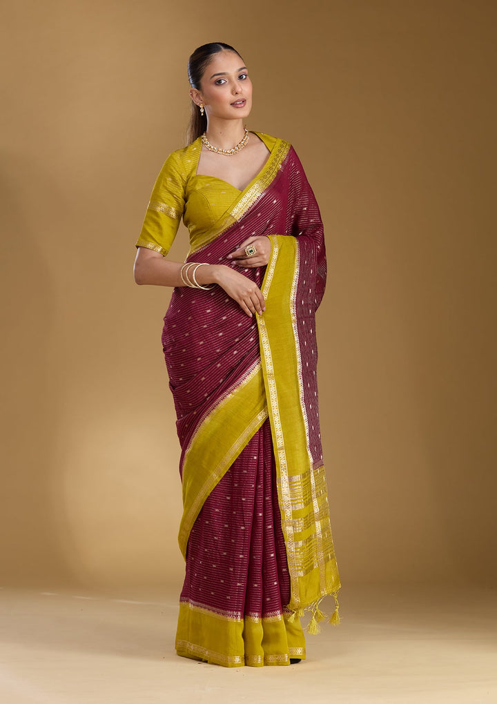 Wine Zariwork (Gold) Art Silk Silk_Saree