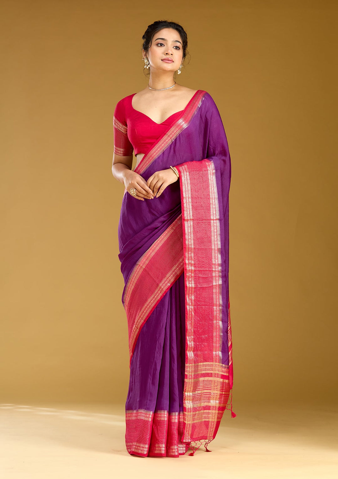 Purple Zariwork (Gold) Art Silk Silk Saree