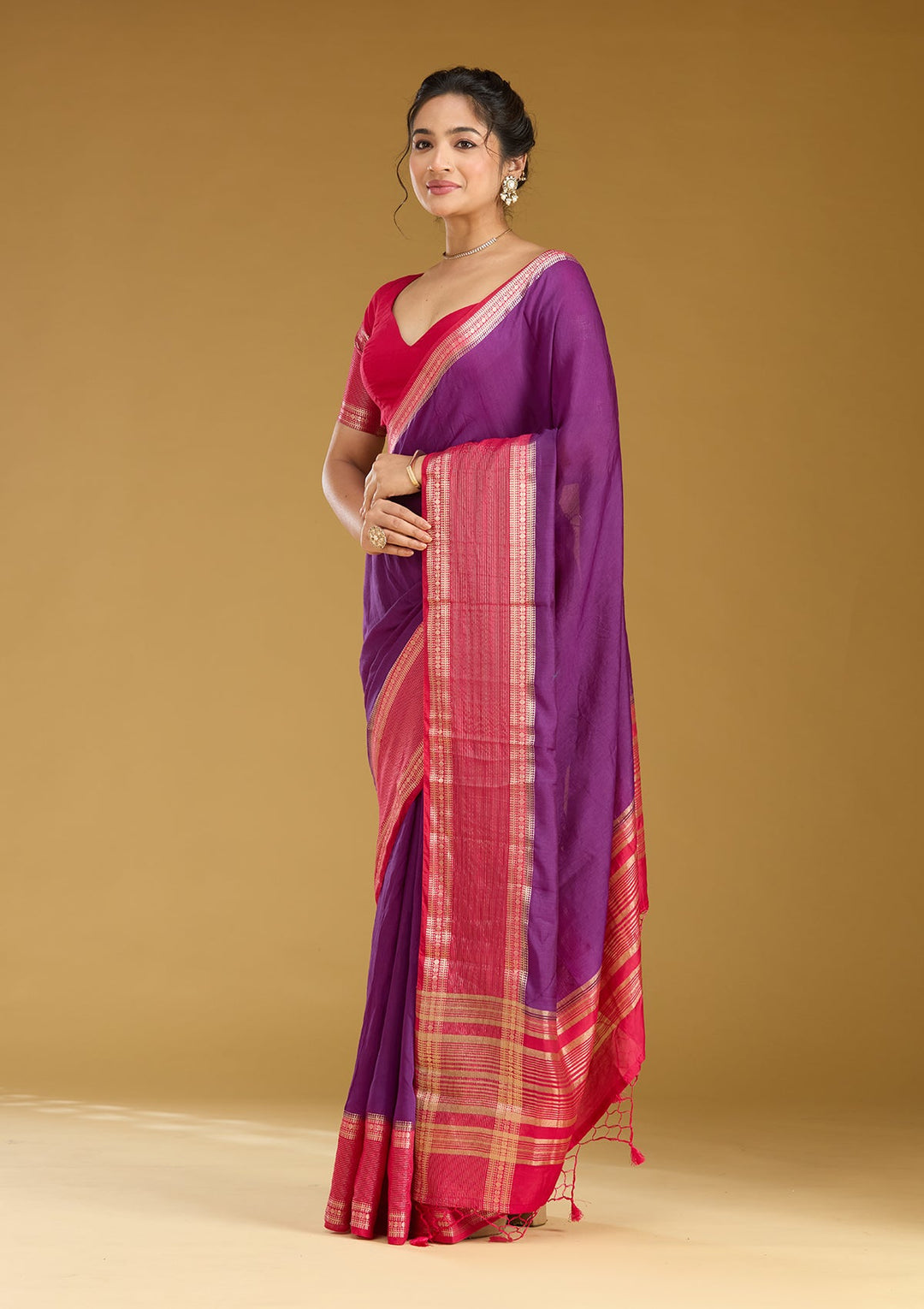 Purple Zariwork (Gold) Art Silk Silk Saree