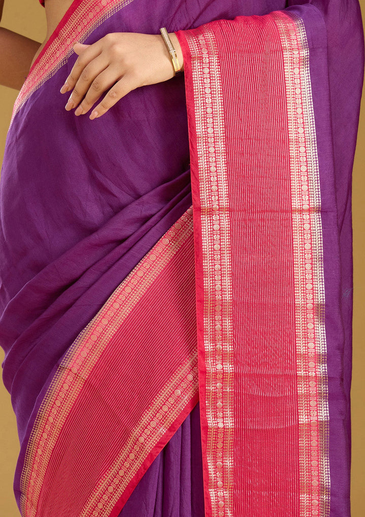 Purple Zariwork (Gold) Art Silk Silk Saree