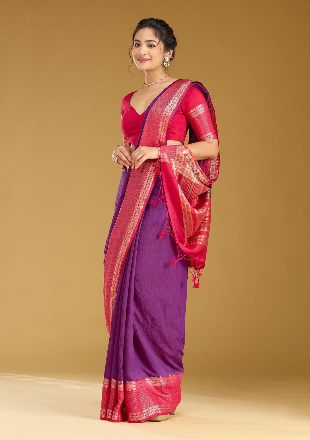Purple Zariwork (Gold) Art Silk Silk Saree