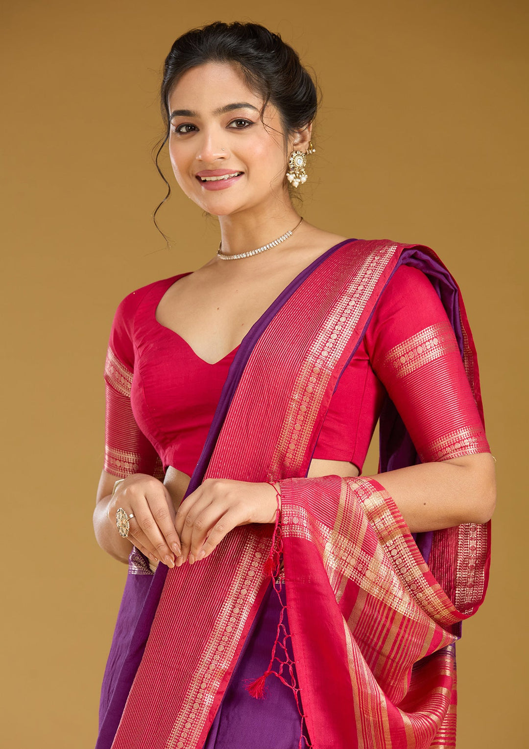 Purple Zariwork (Gold) Art Silk Silk Saree