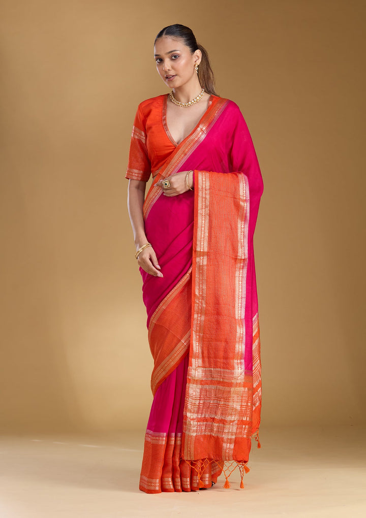Rani Pink Zariwork (Gold) Art Silk Silk_Saree