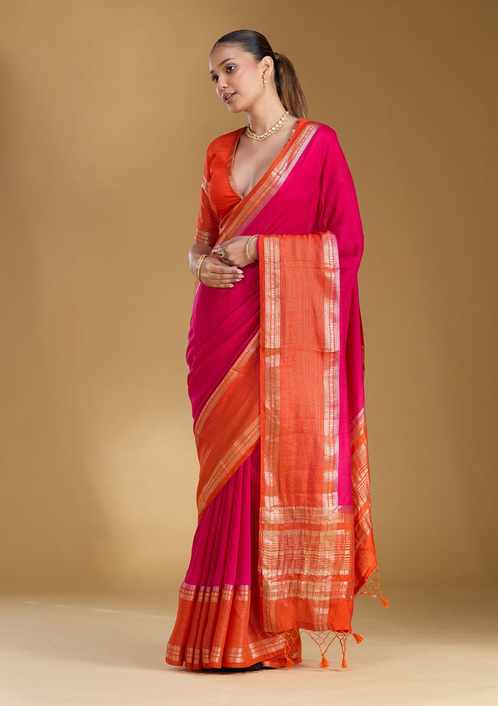 Rani Pink Zariwork (Gold) Art Silk Silk_Saree