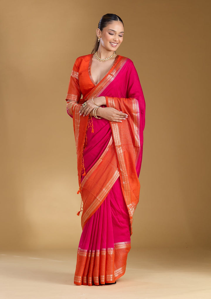 Rani Pink Zariwork (Gold) Art Silk Silk_Saree