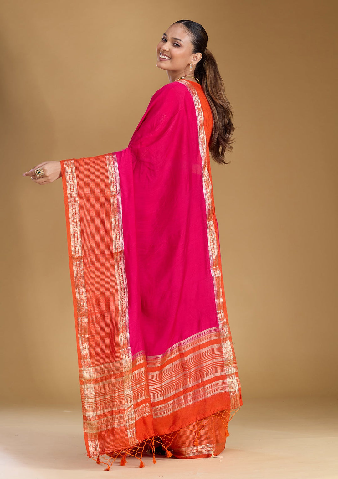 Rani Pink Zariwork (Gold) Art Silk Silk_Saree