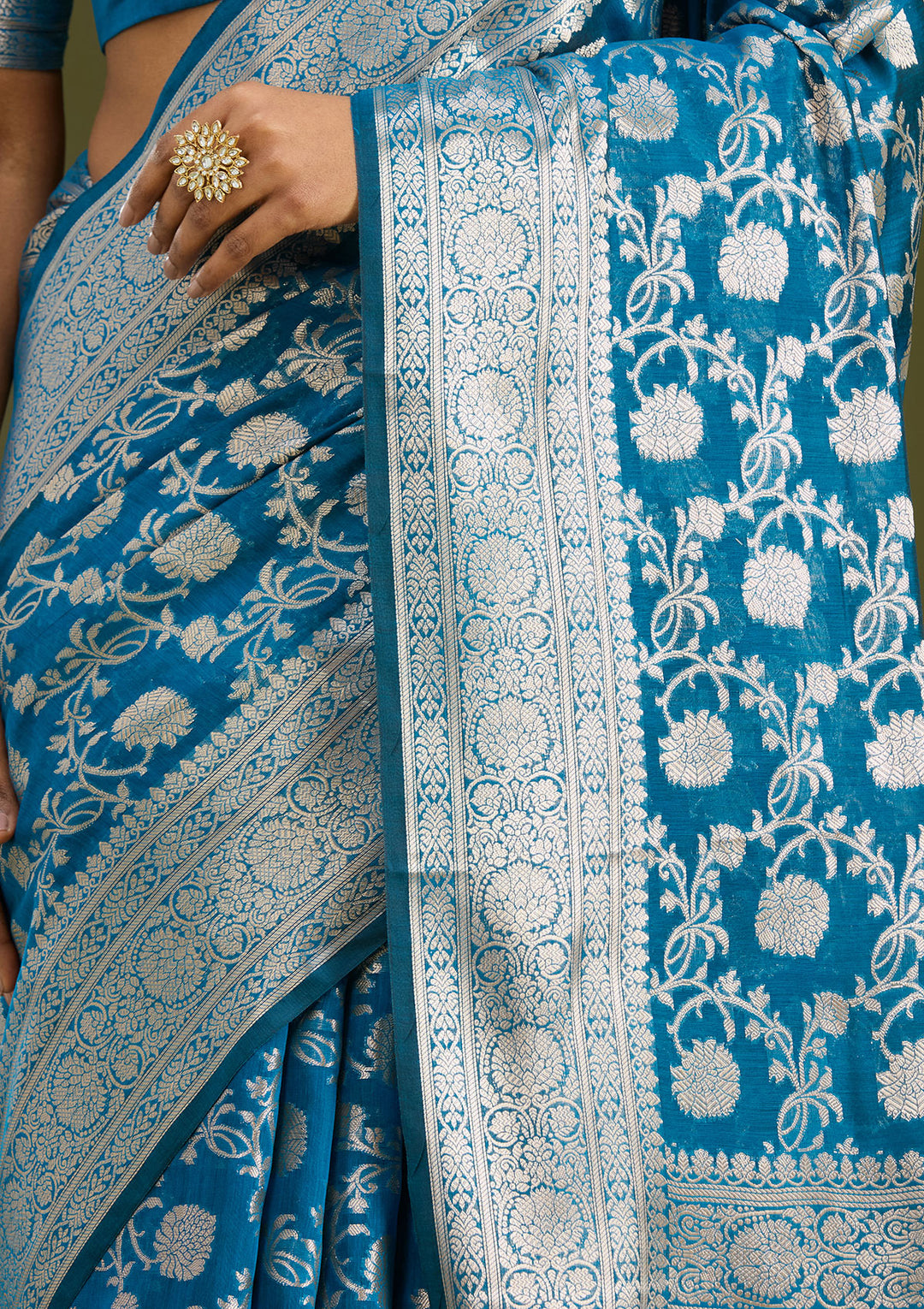 Peacock Blue Zariwork Cotton Silk Saree
