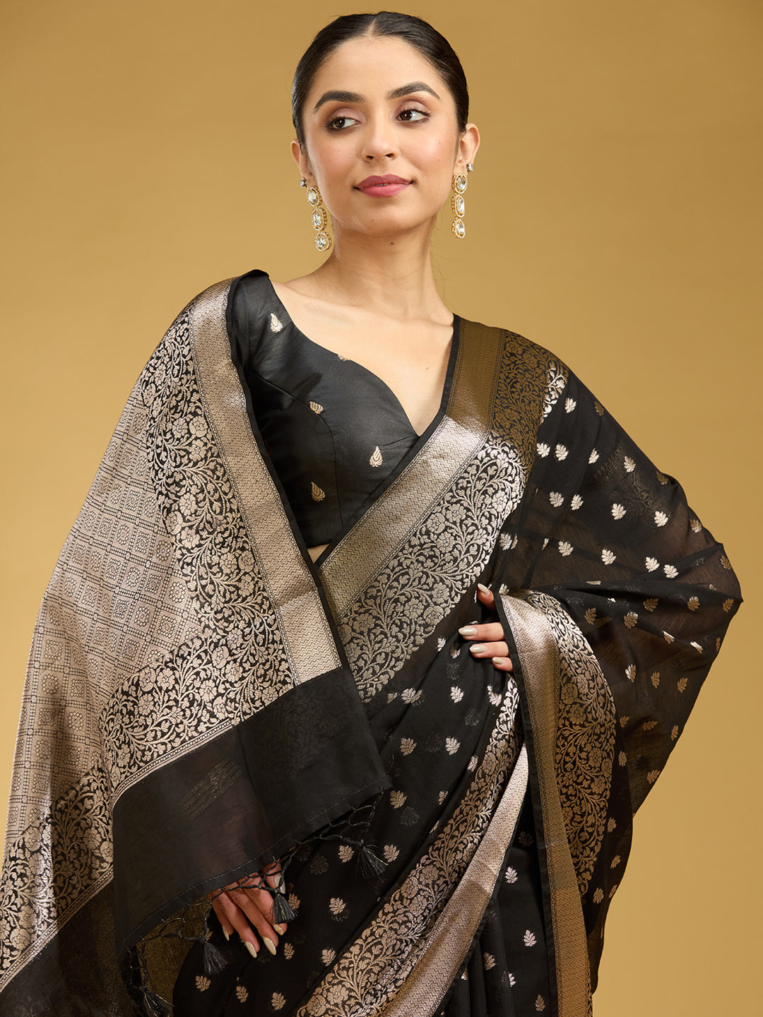 Black Zariwork Cotton Silk Saree