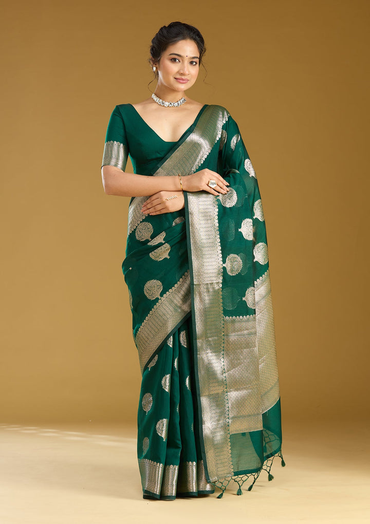 Bottle Green Zariwork (Gold) Art Silk Silk_Saree