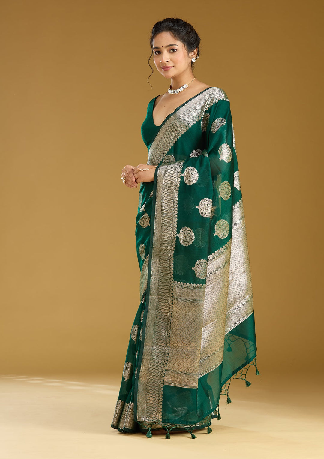 Bottle Green Zariwork (Gold) Art Silk Silk_Saree