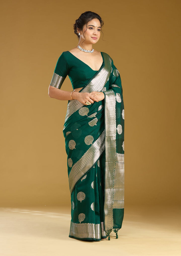 Bottle Green Zariwork (Gold) Art Silk Silk_Saree