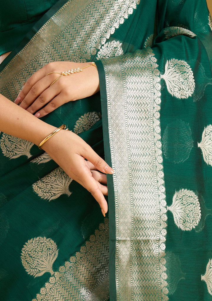 Bottle Green Zariwork (Gold) Art Silk Silk_Saree