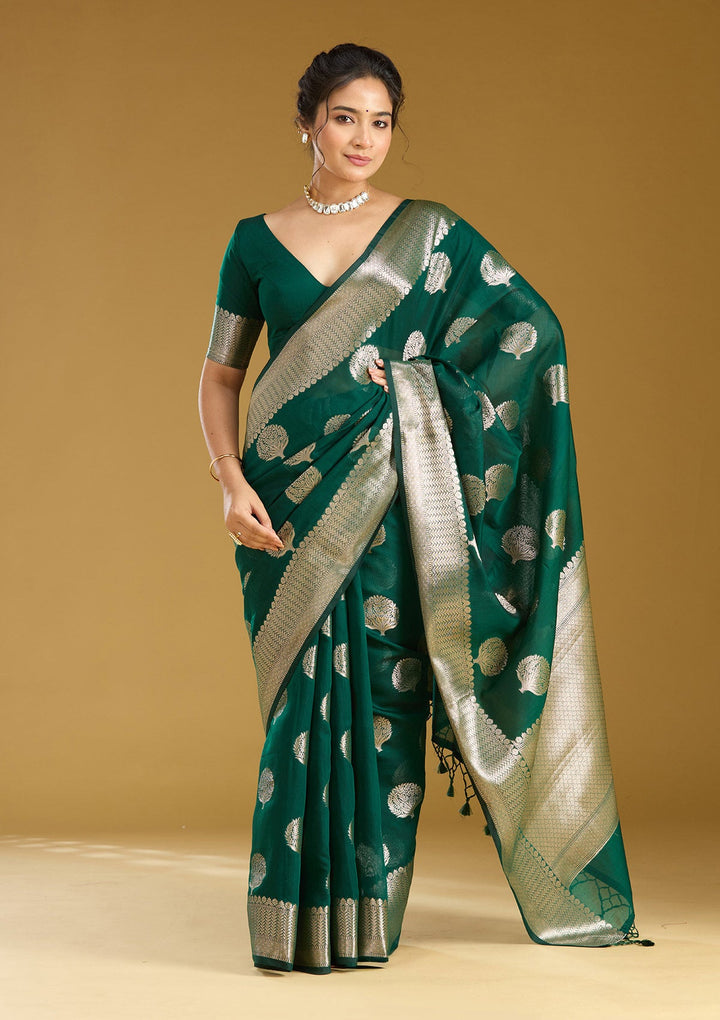 Bottle Green Zariwork (Gold) Art Silk Silk_Saree