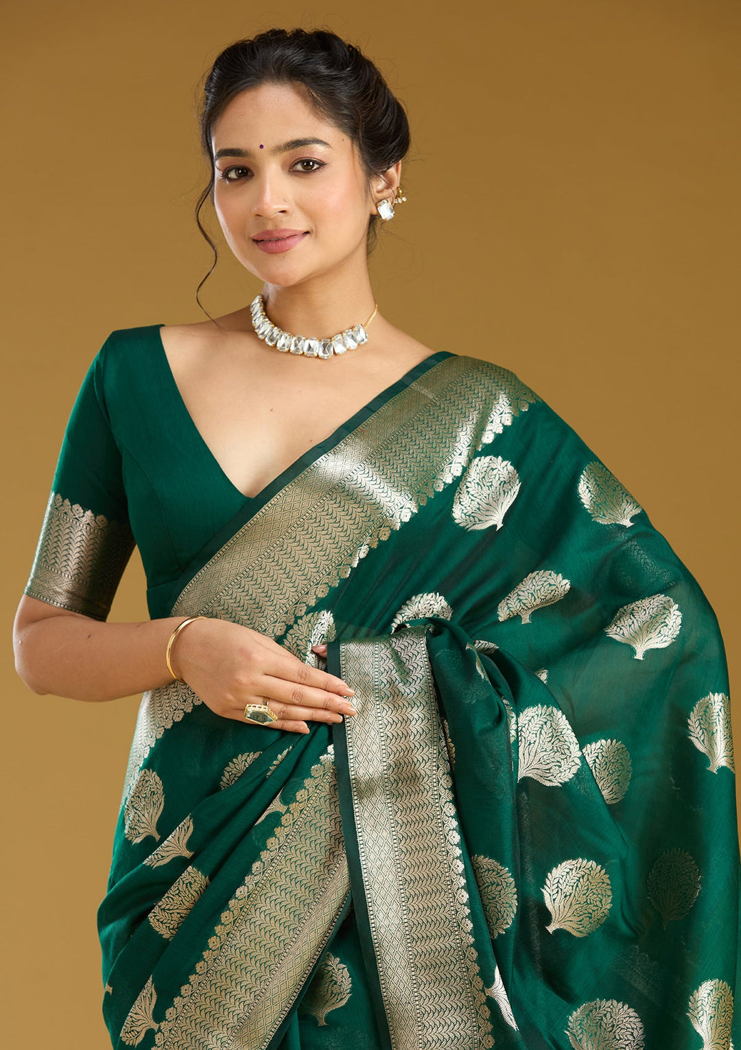 Bottle Green Zariwork (Gold) Art Silk Silk_Saree