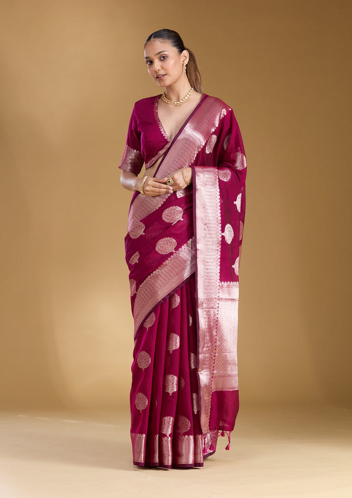 Magenta Pink Zariwork (Gold) Art Silk Silk_Saree