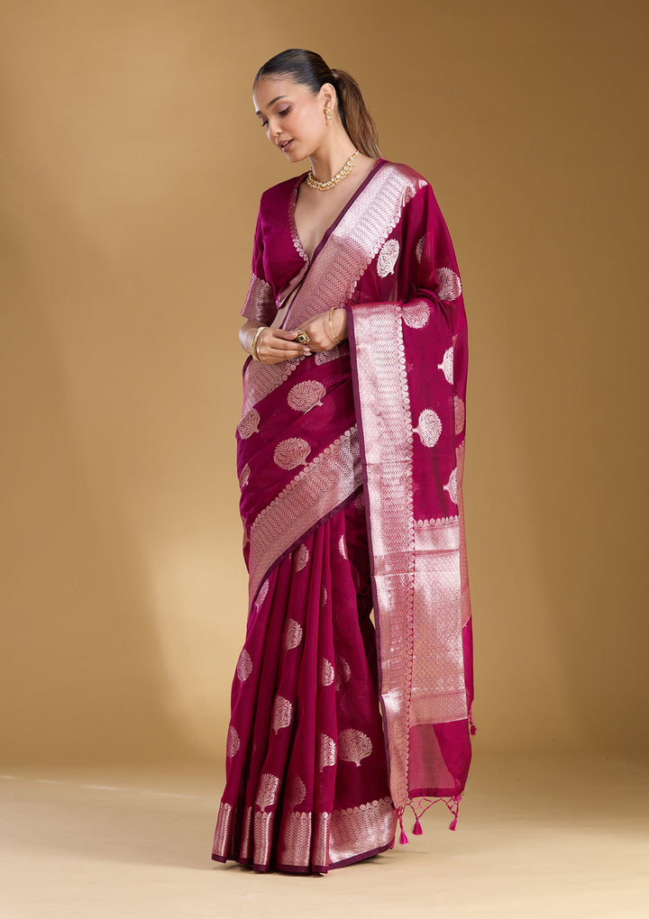 Magenta Pink Zariwork (Gold) Art Silk Silk_Saree